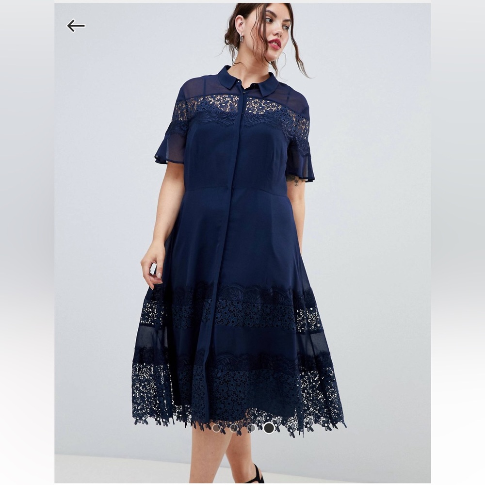 ASOS Design Curve Skater Lace Trim Shirt Dress